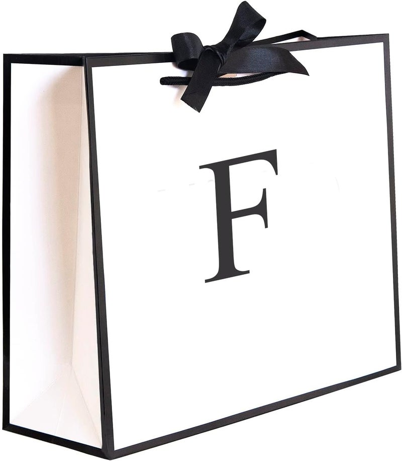 QLSKO Initial Gift Bag with Bow Ribbon Personalized Horizontal Paper Bag Monogrammed Birthday Gifts for Women Men (F-Medium) - Image 1